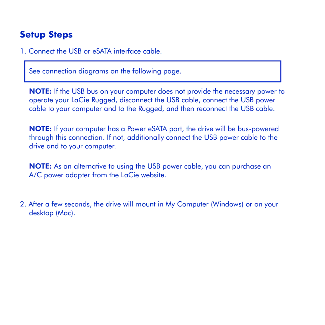 LaCie Rugged eSata manual Setup Steps 