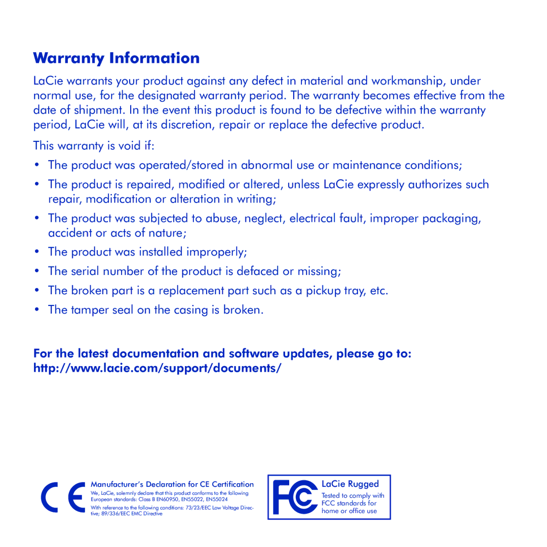 LaCie Rugged eSata manual Warranty Information 