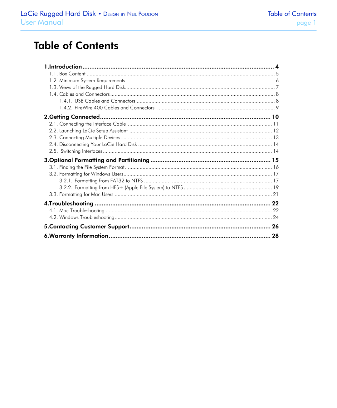 LaCie Rugged Hard Disk user manual Table of Contents 