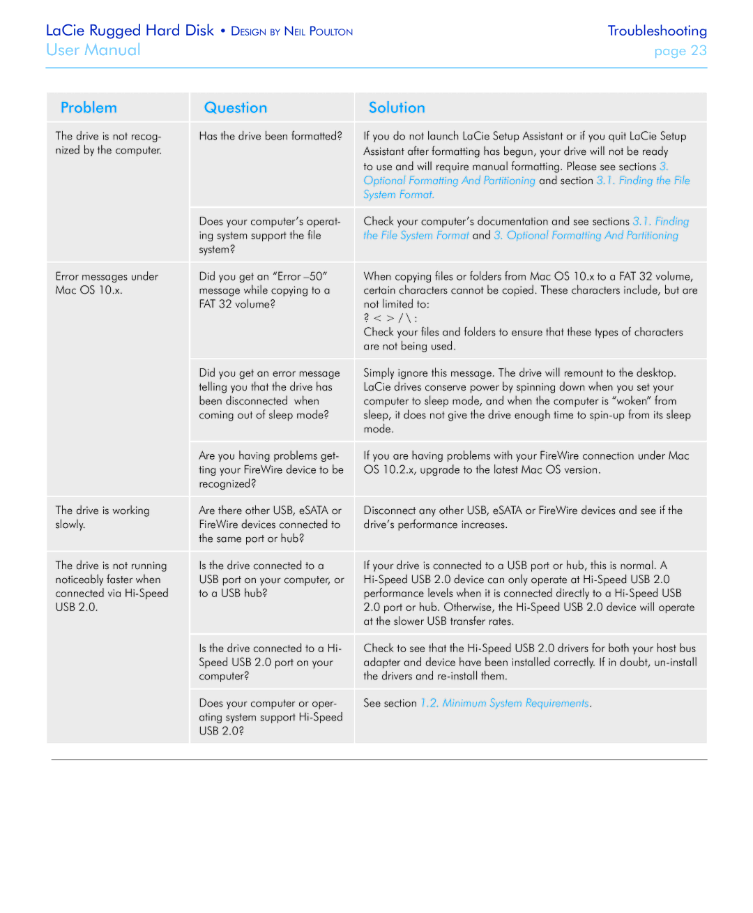 LaCie Rugged Hard Disk user manual See .2. Minimum System Requirements 