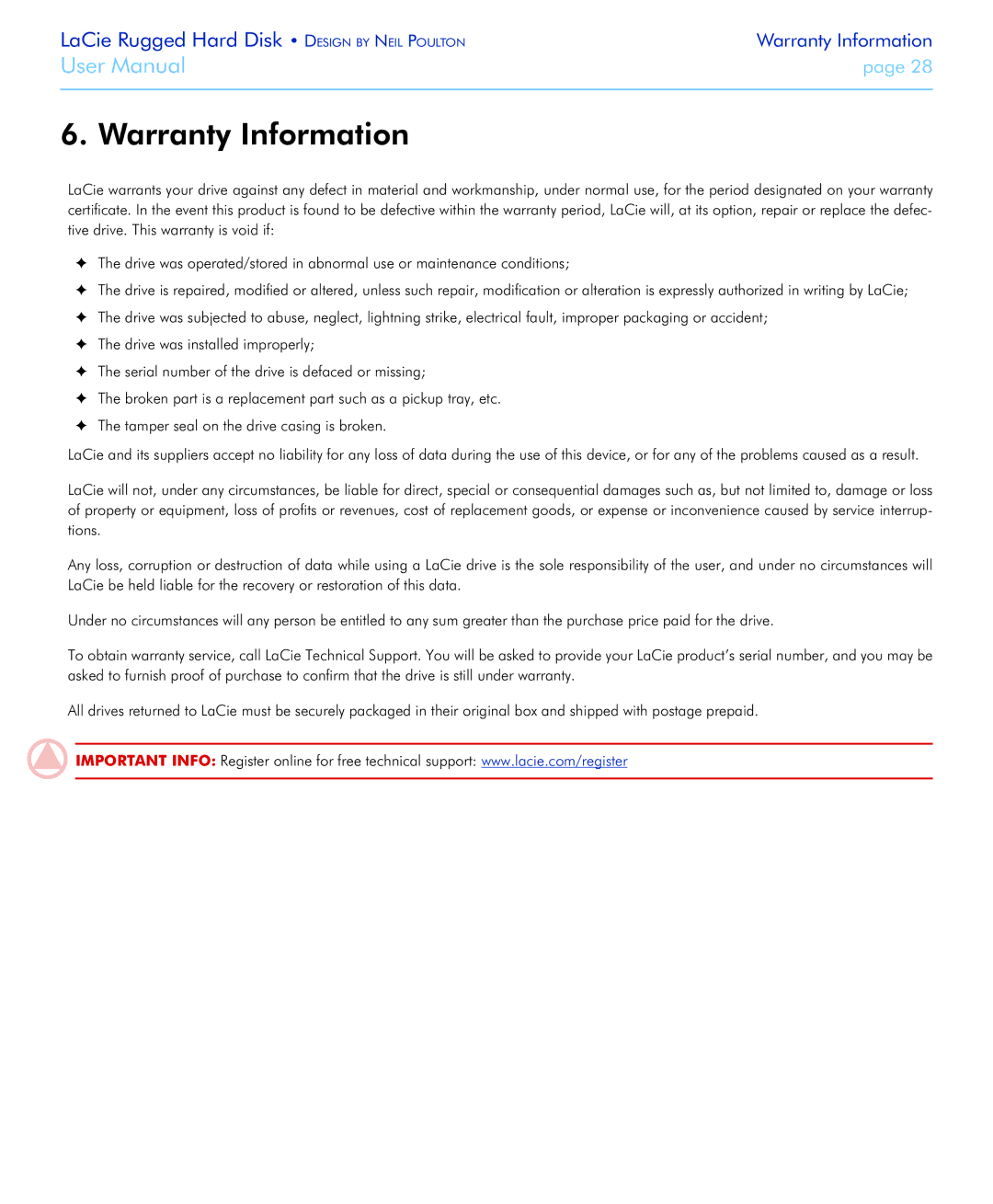 LaCie Rugged Hard Disk user manual Warranty Information 