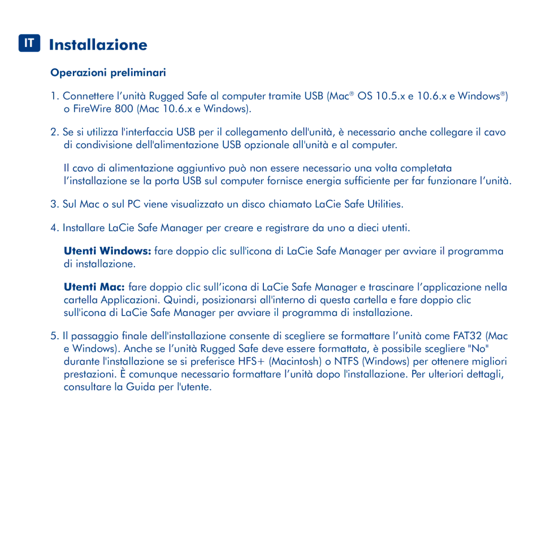 LaCie Rugged Safe manual IT Installazione 