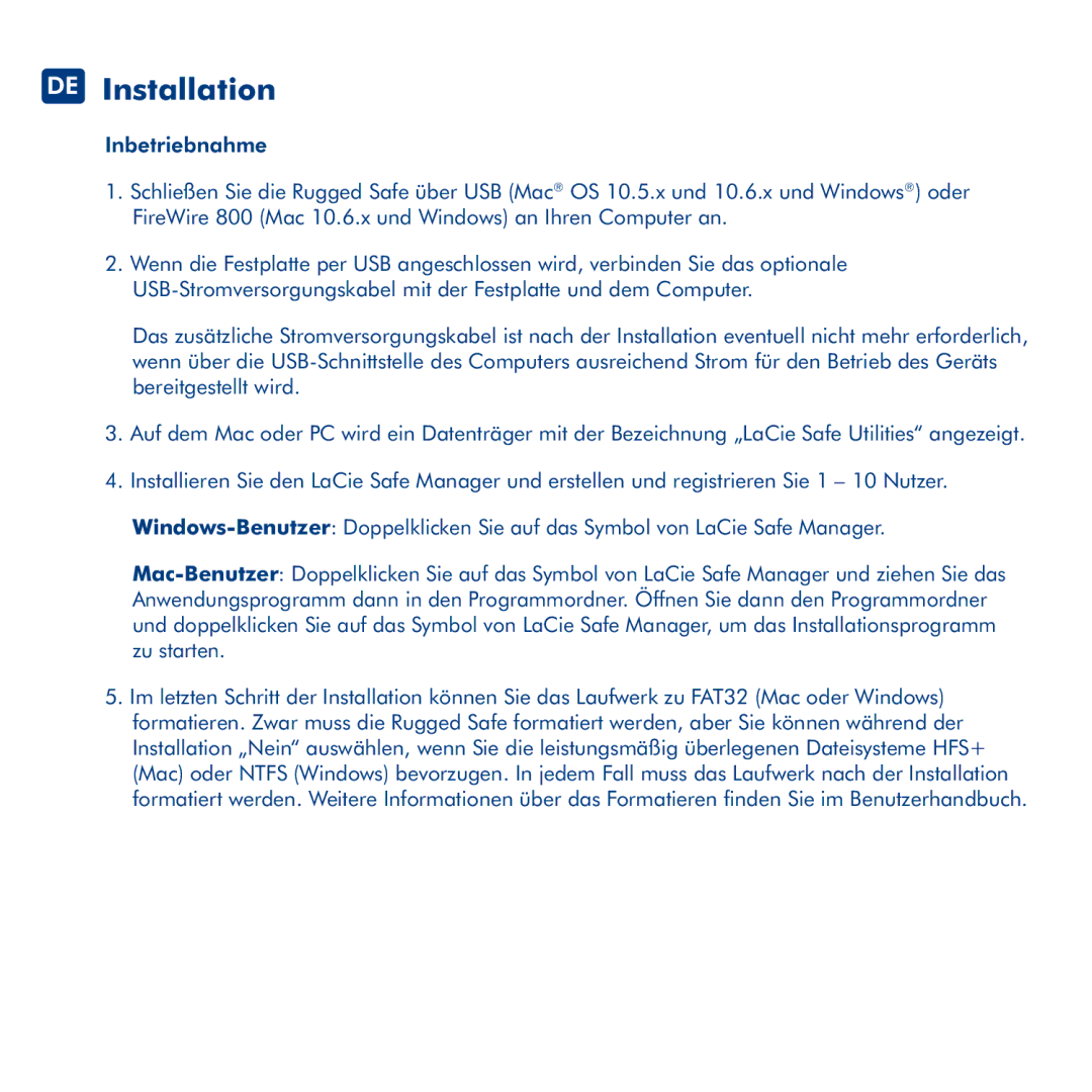 LaCie Rugged Safe manual DE Installation 