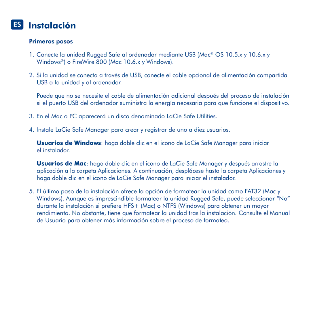 LaCie Rugged Safe manual ES Instalación 