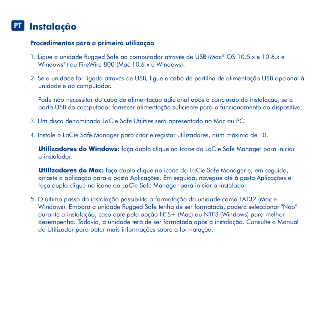 LaCie Rugged Safe manual PT Instalação 