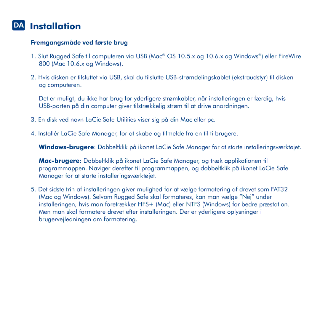 LaCie Rugged Safe manual DA Installation 