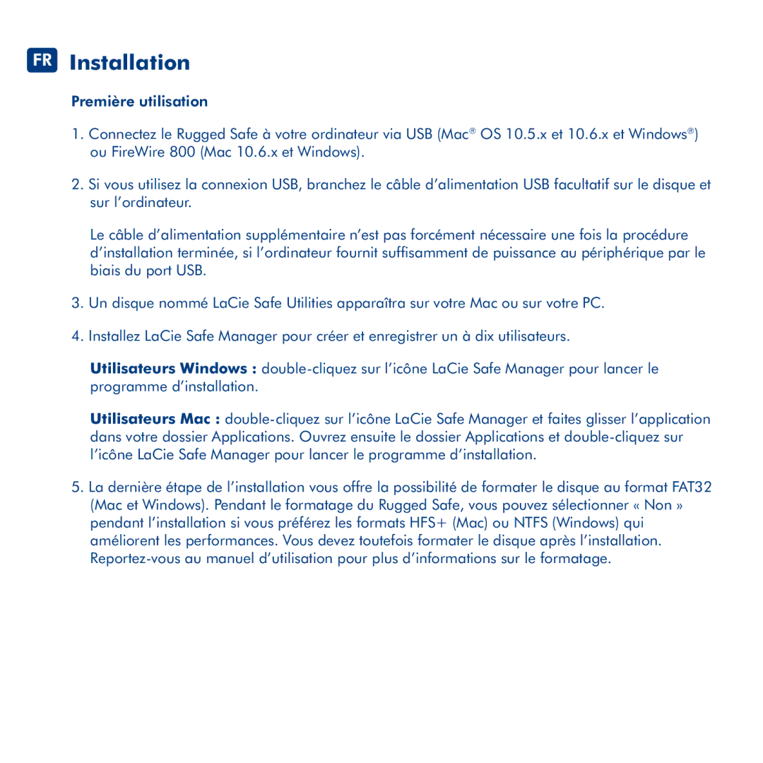 LaCie Rugged Safe manual FR Installation 