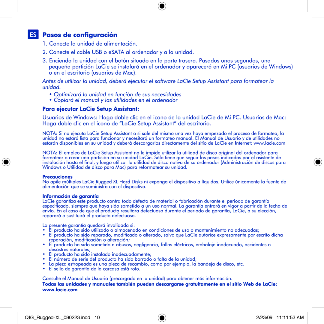 LaCie rugged XL manual QIGRugged-XL090223.indd 23/09 111153 AM 