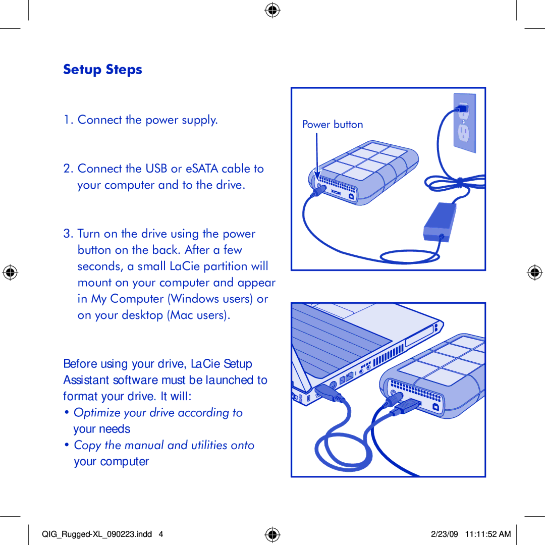 LaCie rugged XL manual Setup Steps 