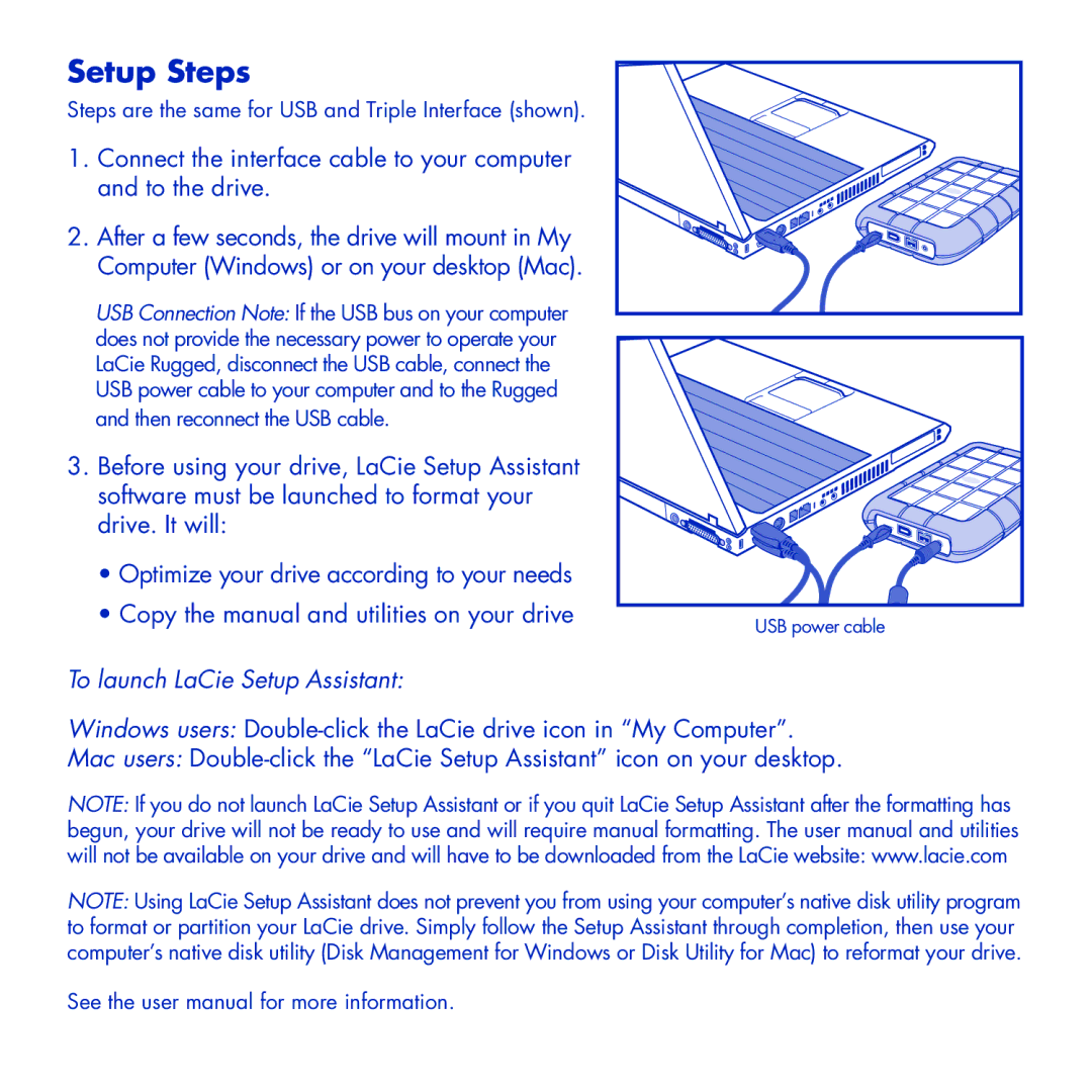 LaCie Rugged manual Setup Steps, To launch LaCie Setup Assistant 