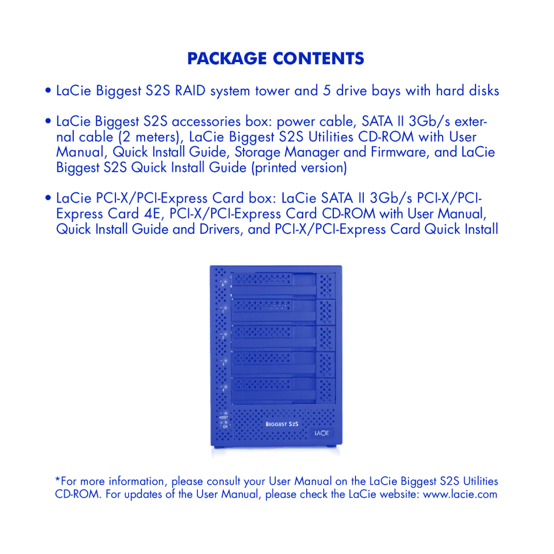 LaCie S2S manual Package Contents 