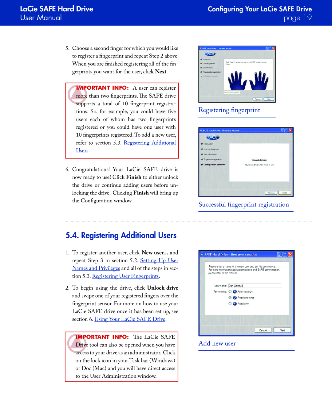 LaCie SAFE manual Registering Additional Users 