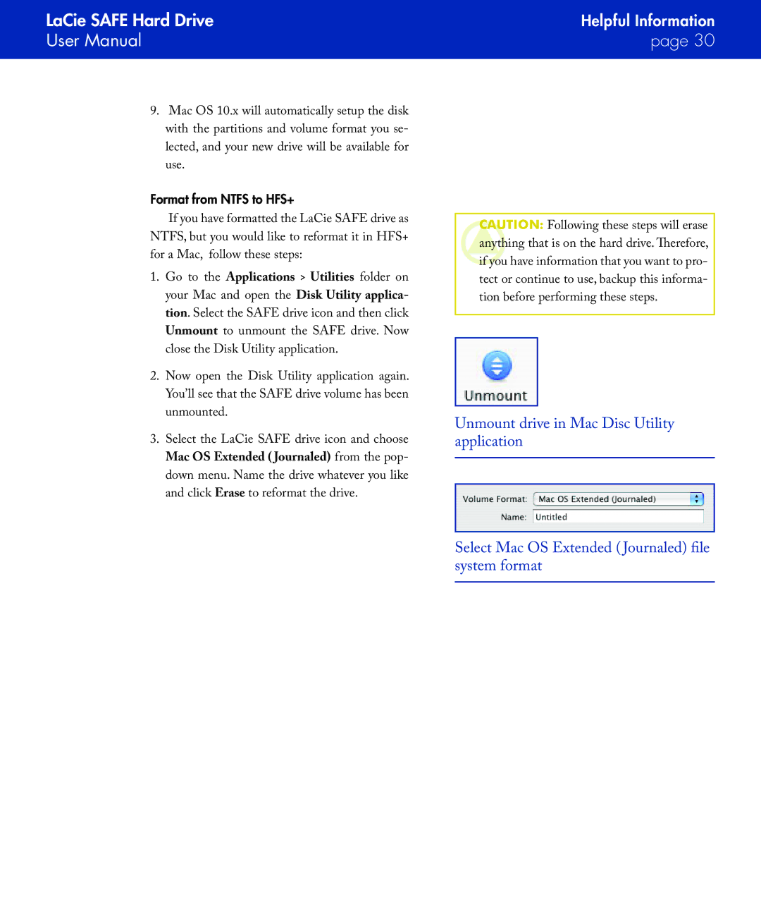 LaCie SAFE manual Format from Ntfs to HFS+ 