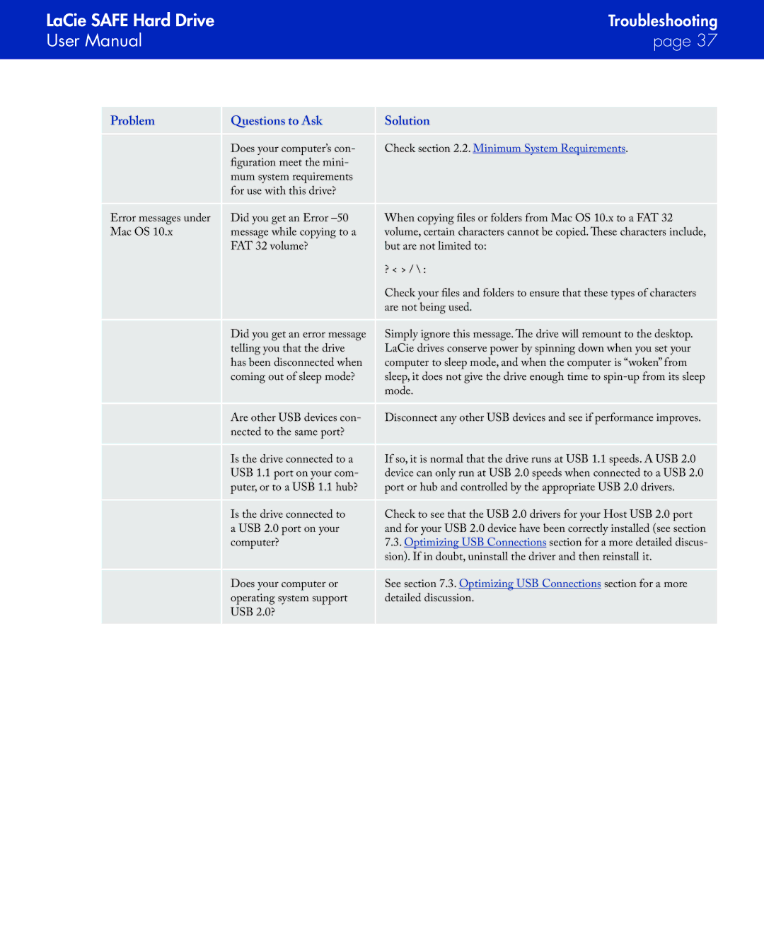 LaCie SAFE manual Check .2. Minimum System Requirements 