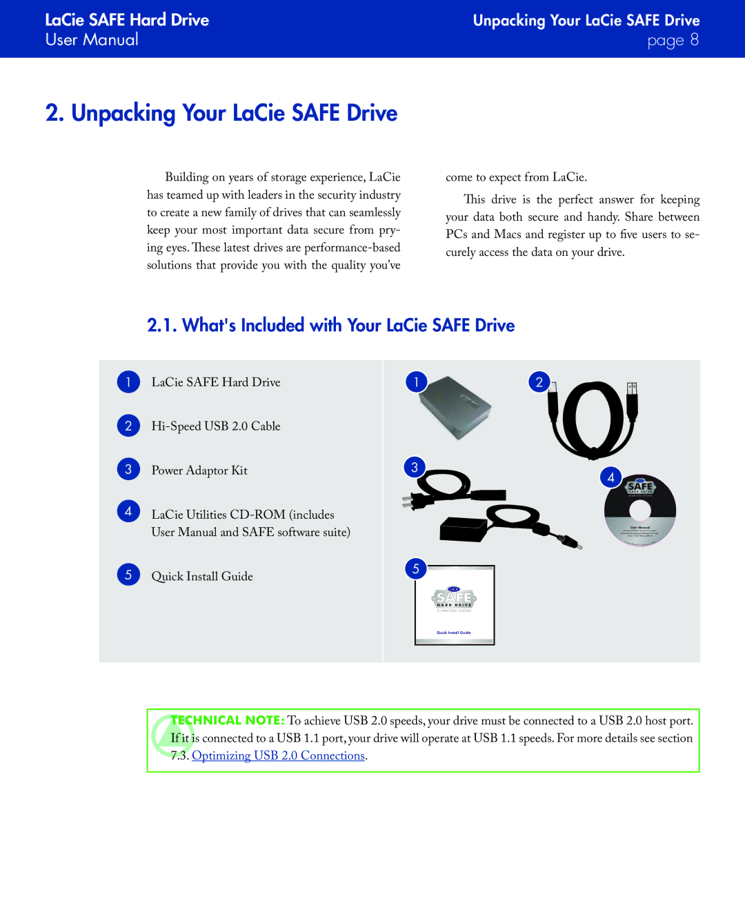 LaCie SAFE manual Unpacking Your LaCie Safe Drive, Whats Included with Your LaCie Safe Drive 