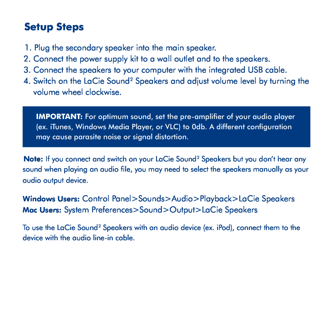 LaCie Sound 2 manual Setup Steps 