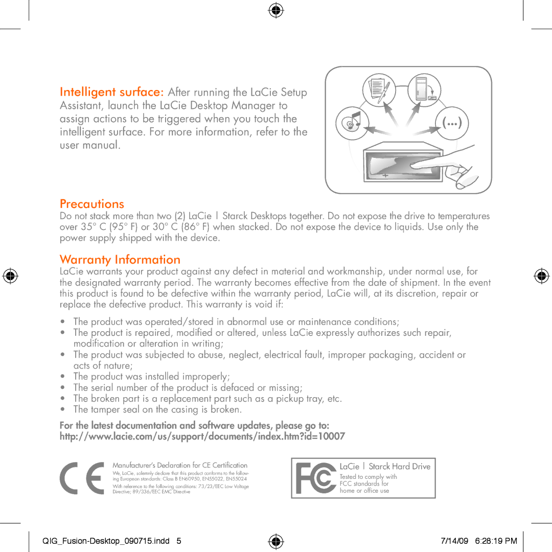 LaCie Starck Desktop manual Precautions 