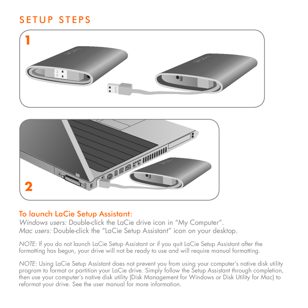 LaCie Starck Mobile manual s e t u p s t e p s, To launch LaCie Setup Assistant 