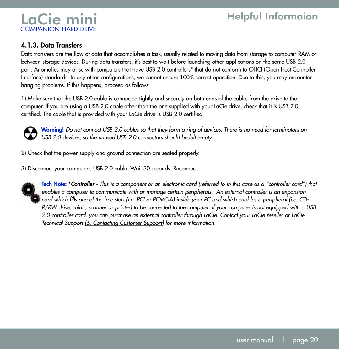 LaCie U S B 2. 0 user manual Data Transfers 