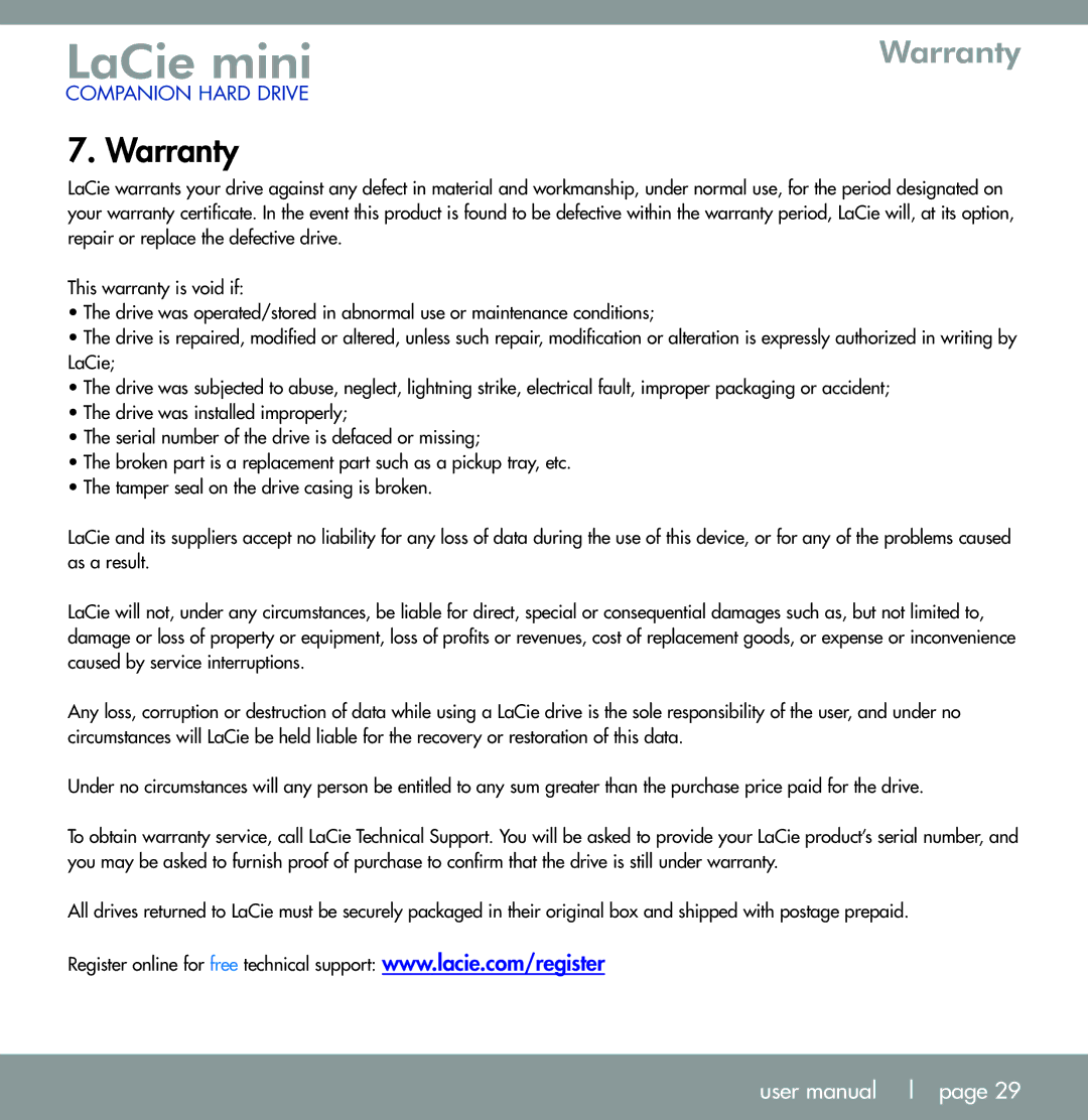 LaCie U S B 2. 0 user manual Warranty 