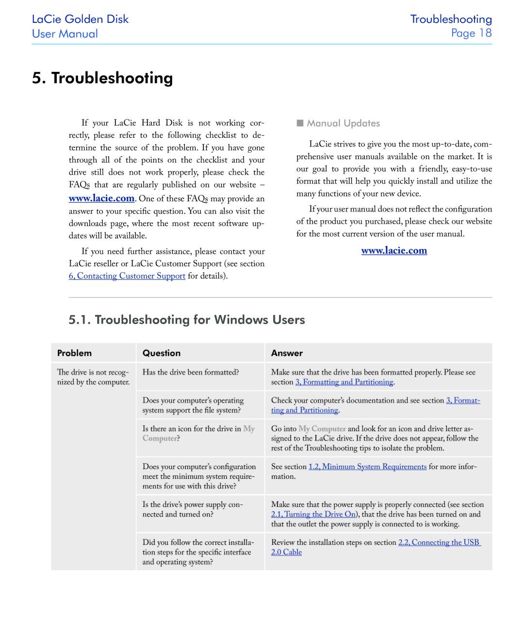 LaCie USB 2.0 user manual Troubleshooting for Windows Users, Manual Updates 