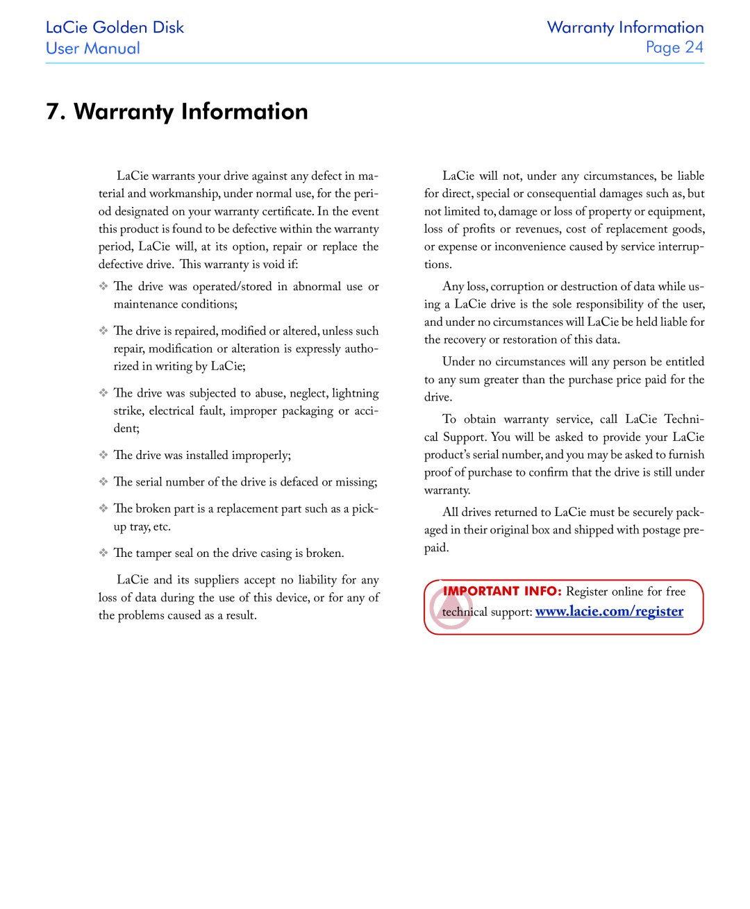 LaCie USB 2.0 user manual Warranty Information 