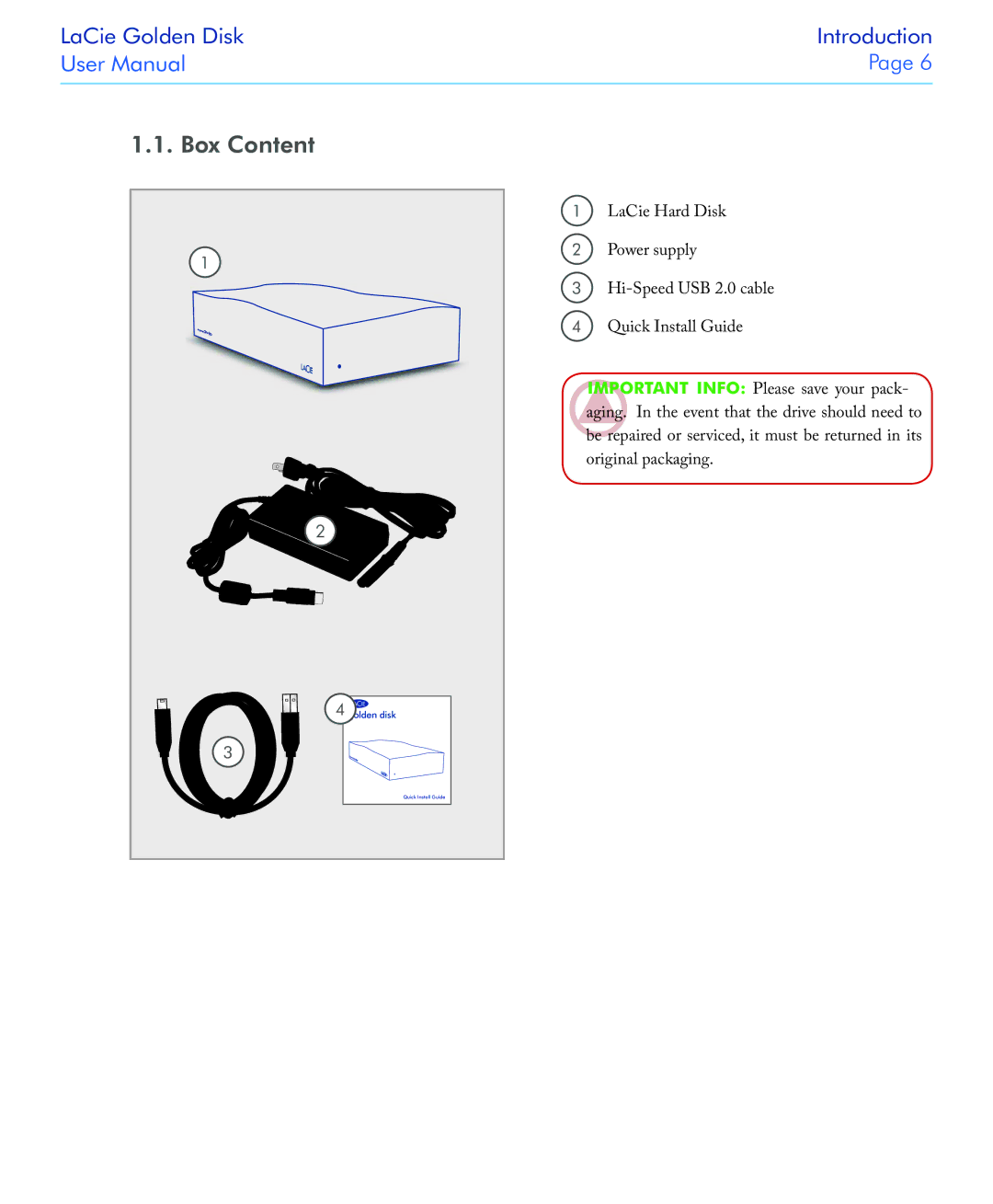 LaCie USB 2.0 user manual Box Content 