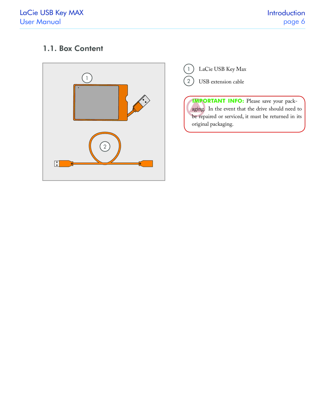 LaCie USB Key MAX user manual Box Content 