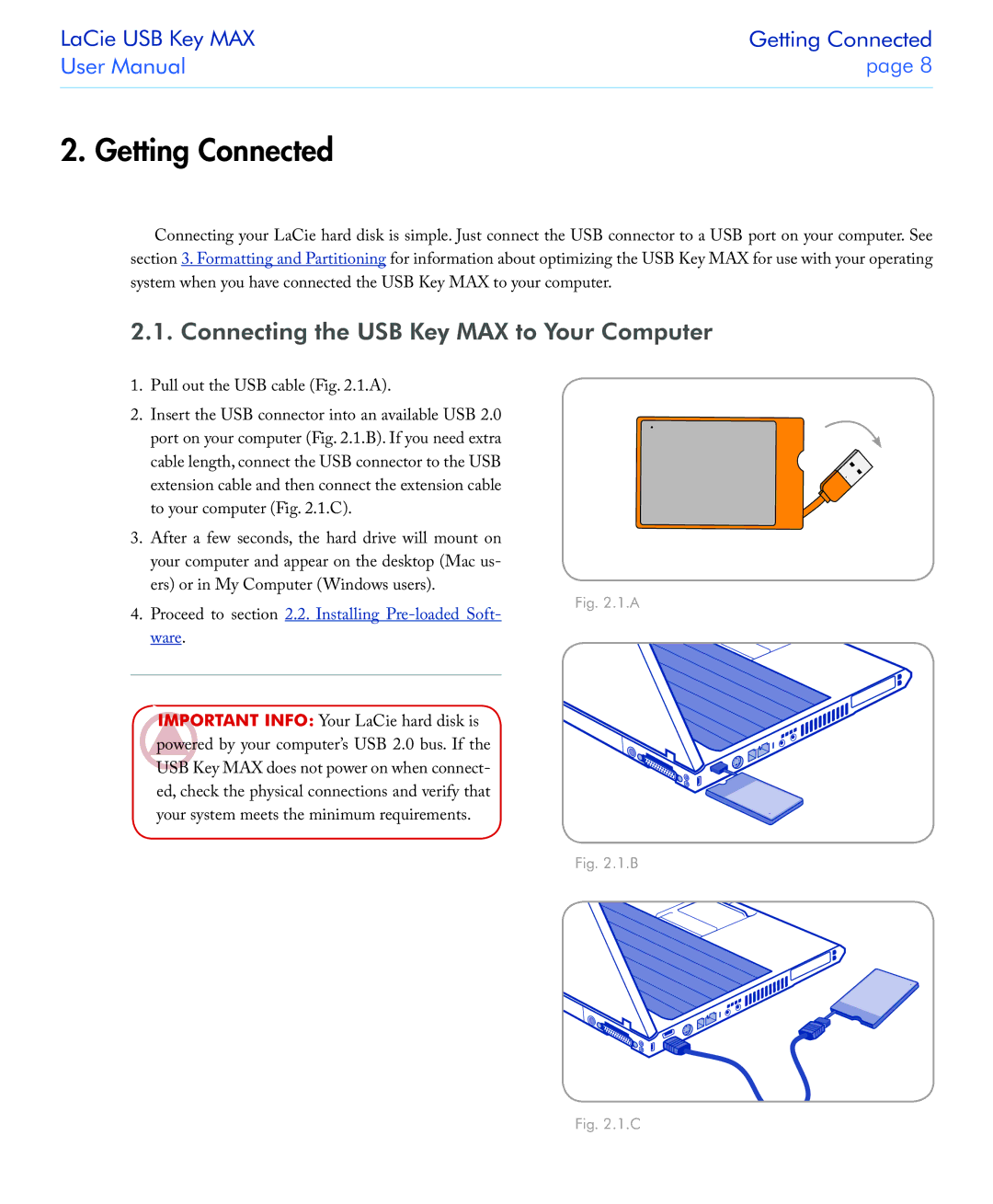 LaCie user manual Getting Connected, Connecting the USB Key MAX to Your Computer 