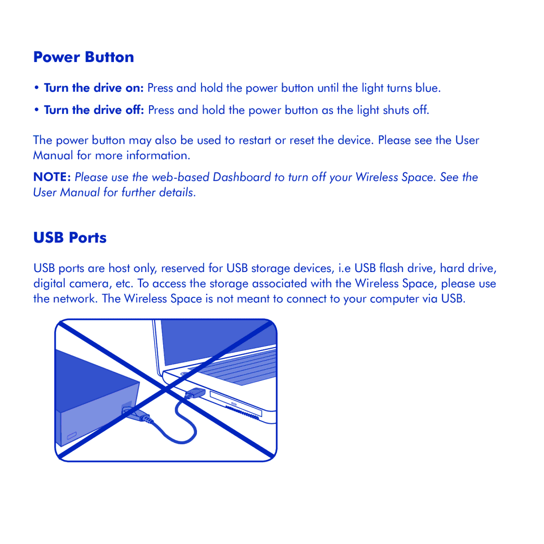 LaCie Wireless Space manual Power Button, USB Ports 