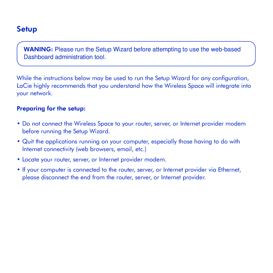 LaCie Wireless Space manual Setup 