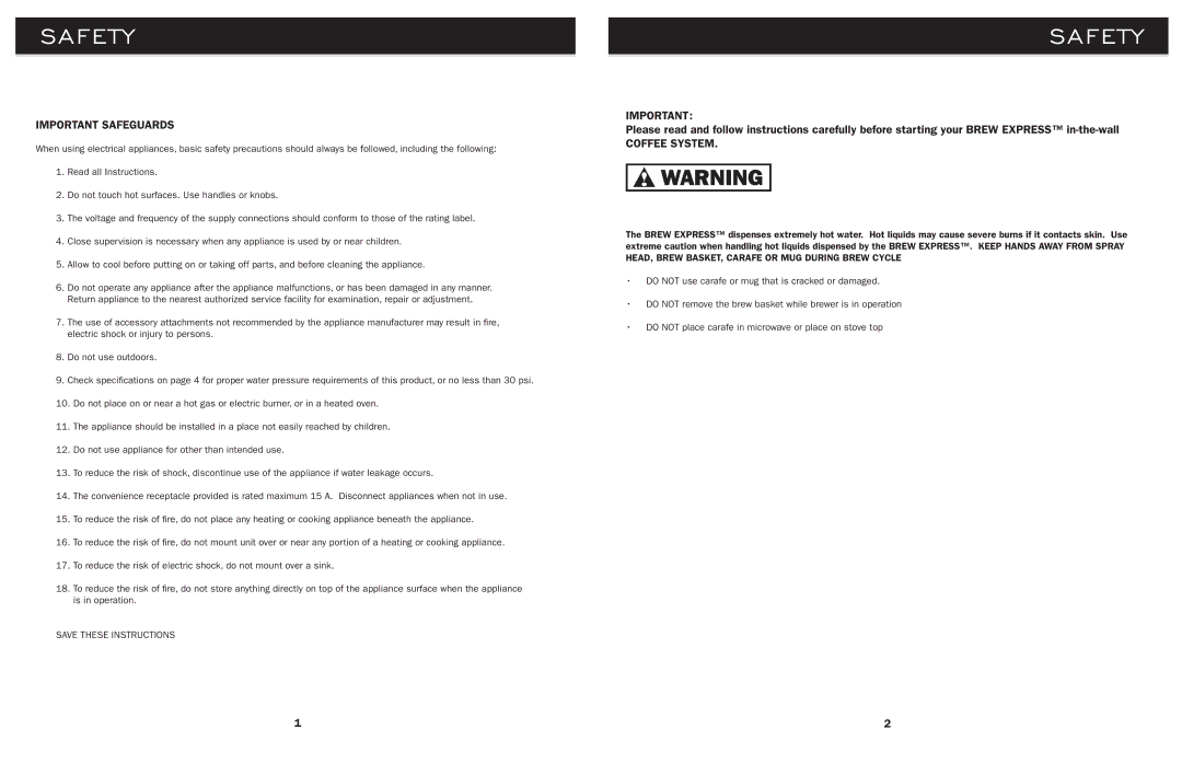 Lance-Larkin BE-112 manual Safety, Important Safeguards 