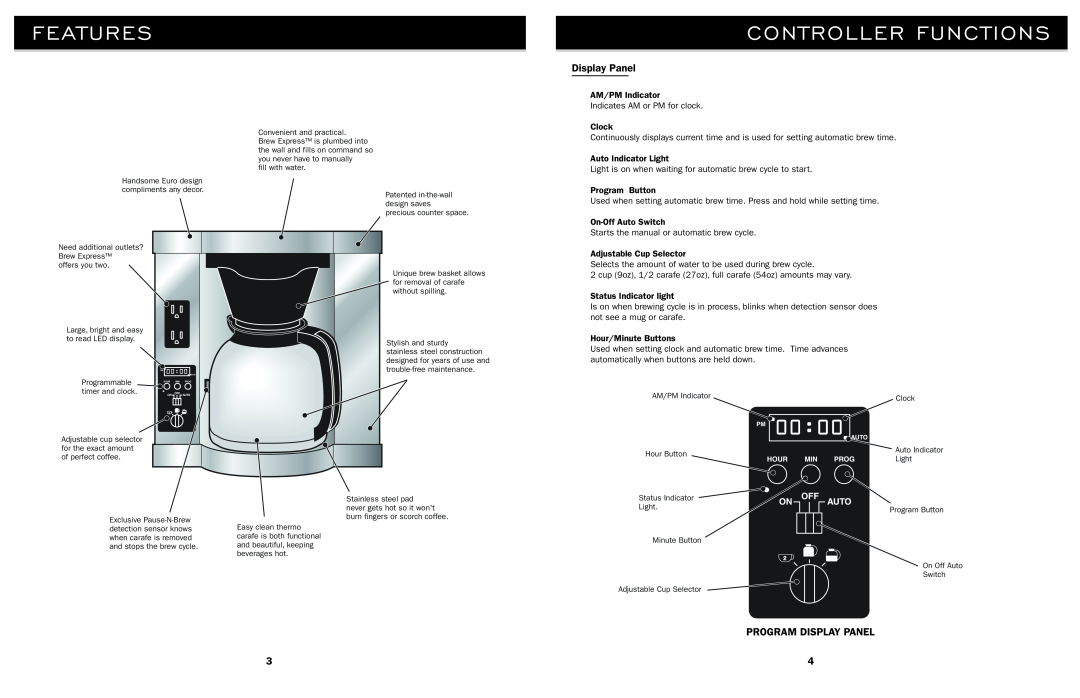 Lance-Larkin BE-112 manual Features, Controller Fu Nctions, Program Display Panel 