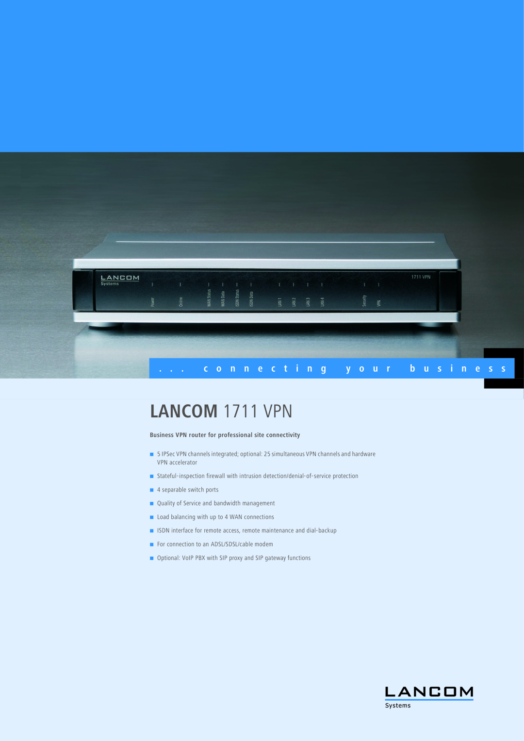 Lancom Systems manual LANCOM 1711 VPN, c o n n e c t i n g, y o u r, b u s i n e 