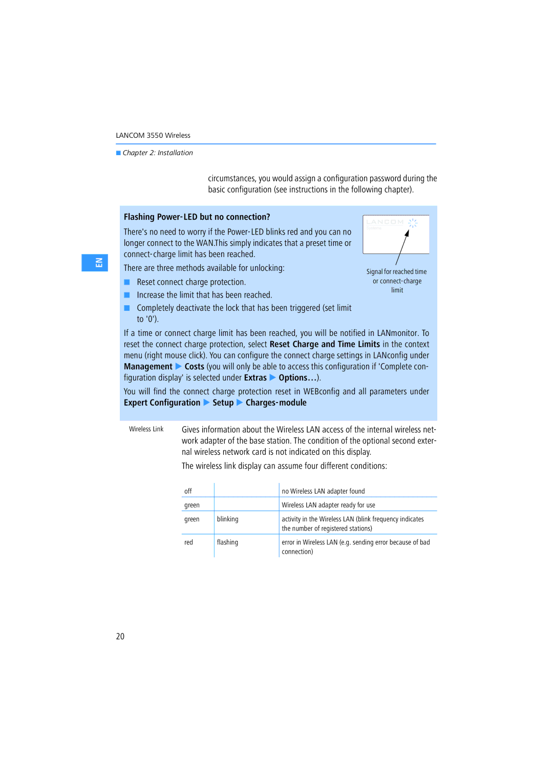 Lancom Systems 3550 manual Flashing Power-LED but no connection?, There are three methods available for unlocking 