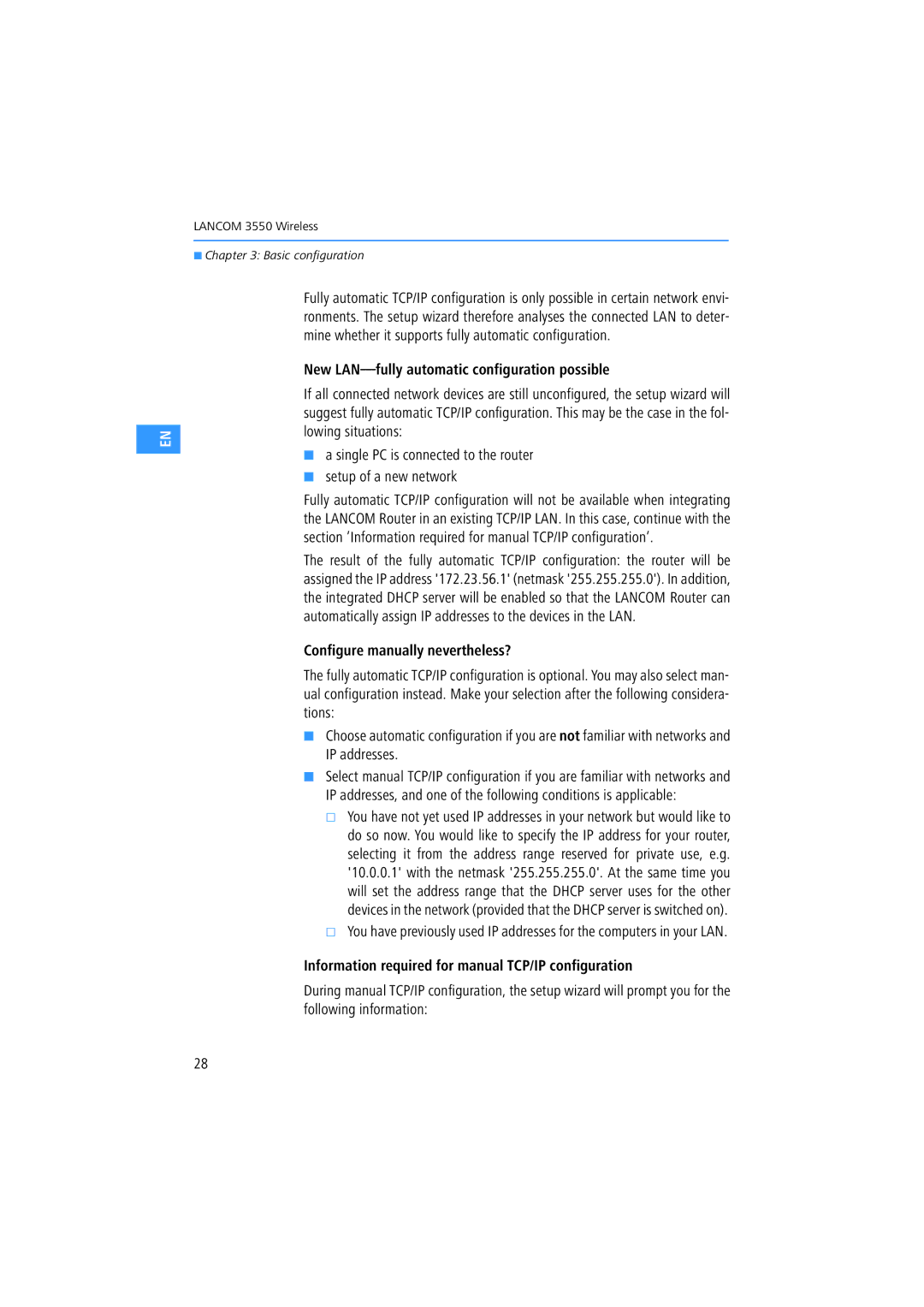 Lancom Systems 3550 New LAN-fully automatic configuration possible, Configure manually nevertheless? 