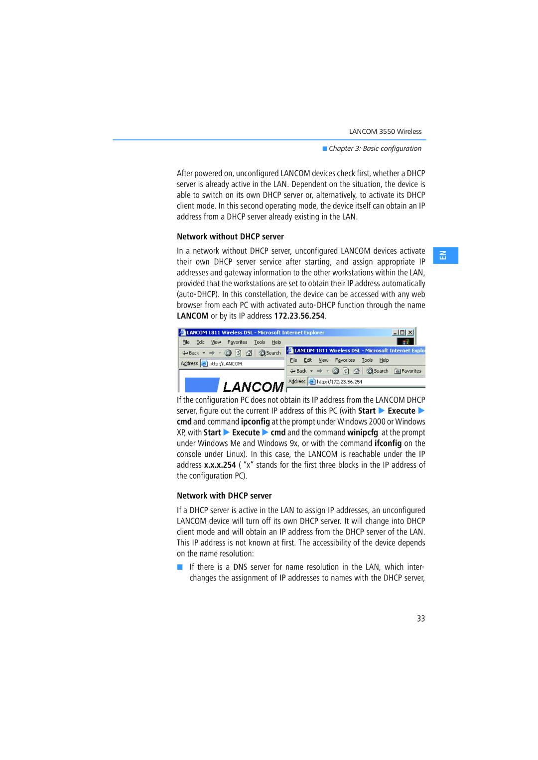 Lancom Systems 3550 manual Network without Dhcp server, Network with Dhcp server 