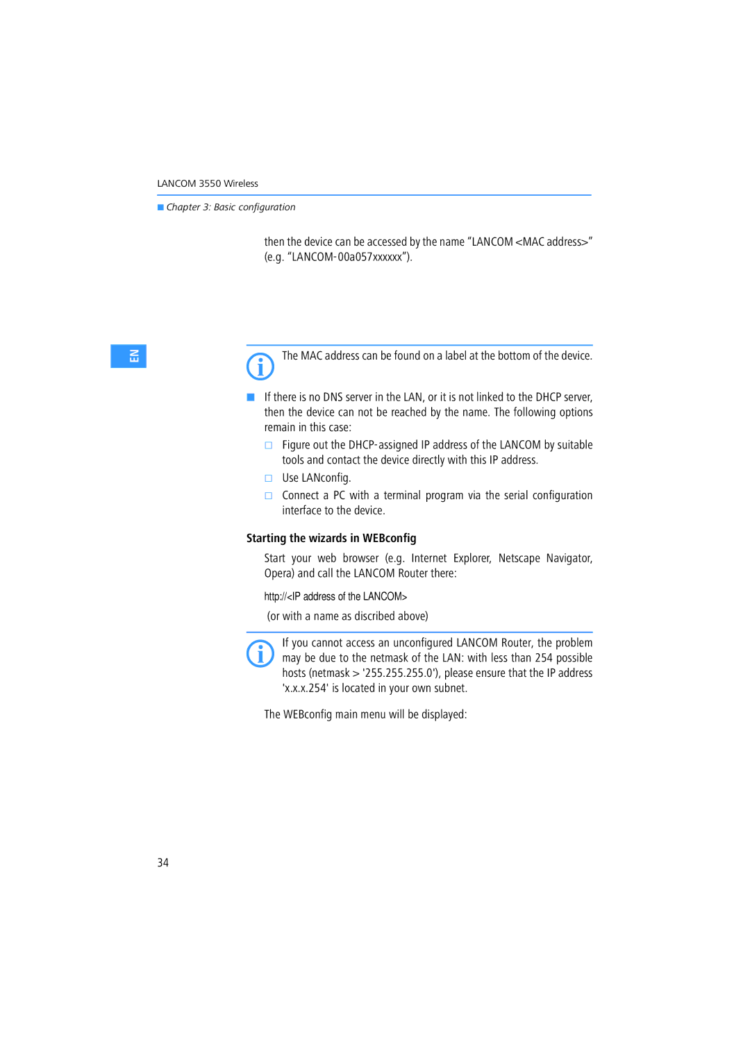 Lancom Systems 3550 manual Starting the wizards in WEBconfig, Or with a name as discribed above 