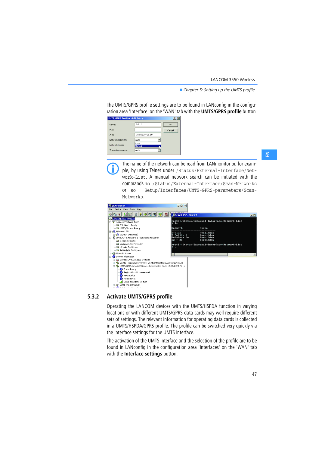 Lancom Systems 3550 manual Activate UMTS/GPRS profile 