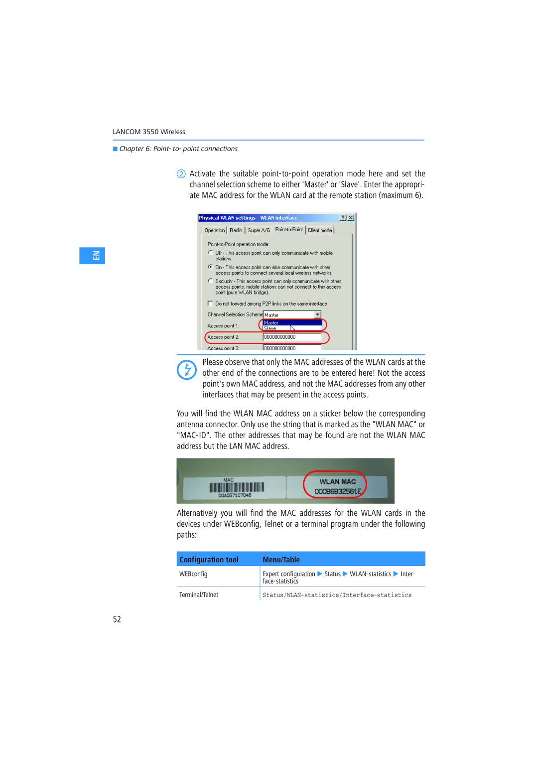 Lancom Systems 3550 manual Configuration tool Menu/Table 