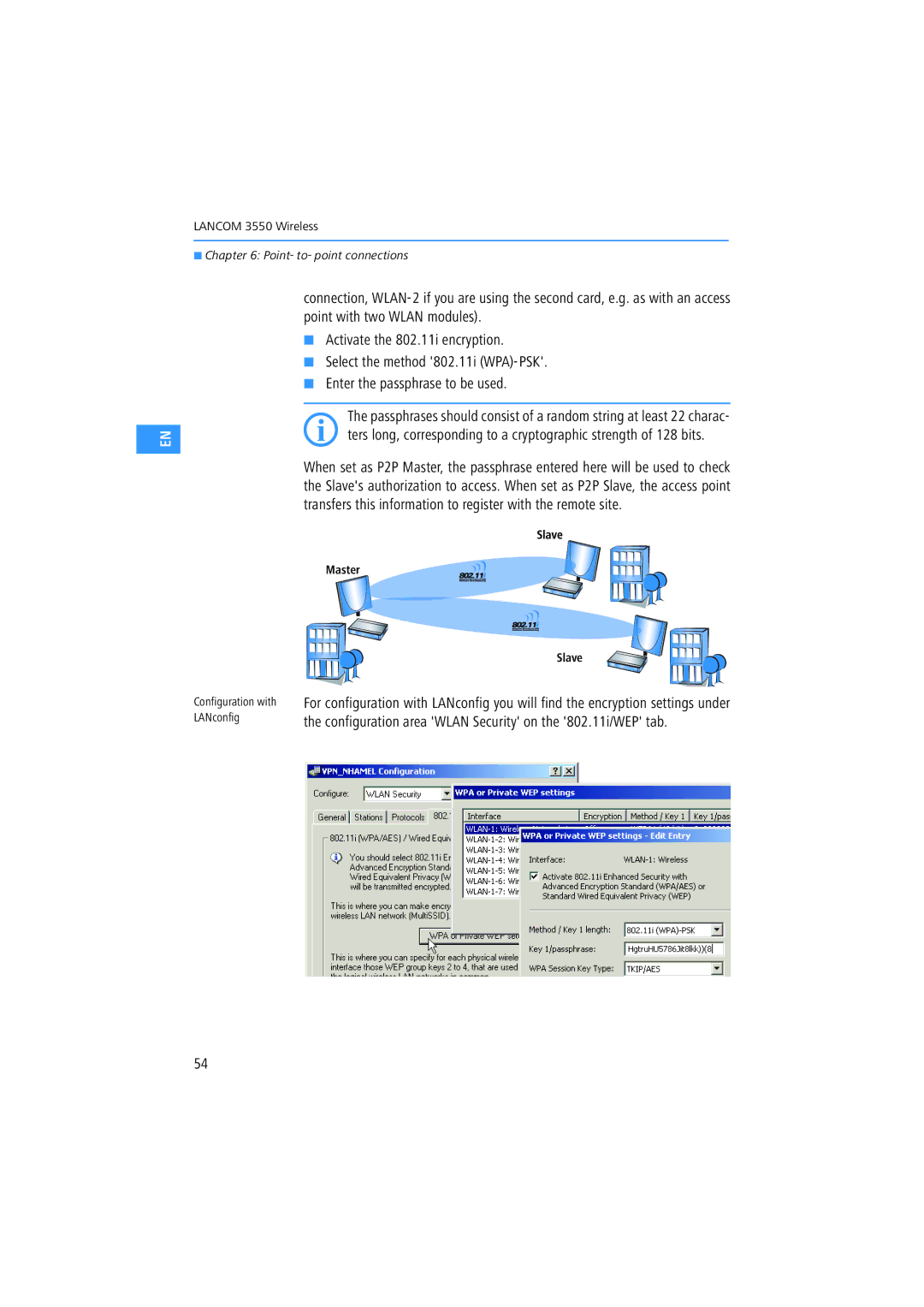 Lancom Systems 3550 manual Configuration area Wlan Security on the 802.11i/WEP tab 