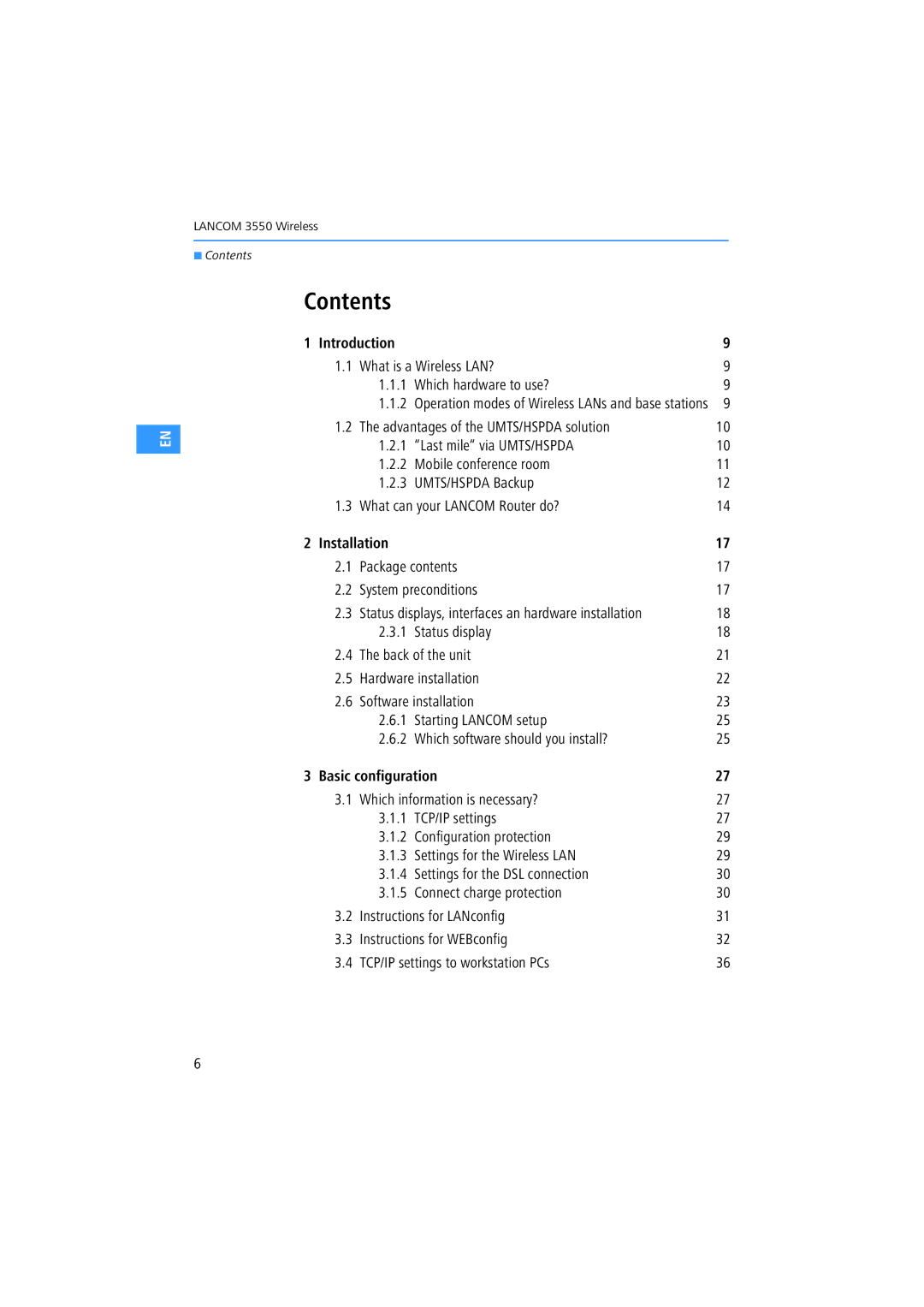 Lancom Systems 3550 manual Contents 