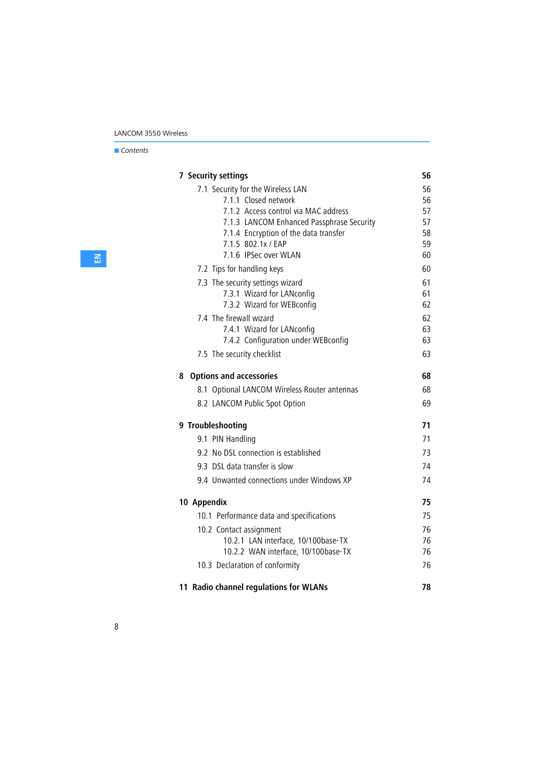 Lancom Systems 3550 manual Options and accessories, Appendix, Radio channel regulations for WLANs 