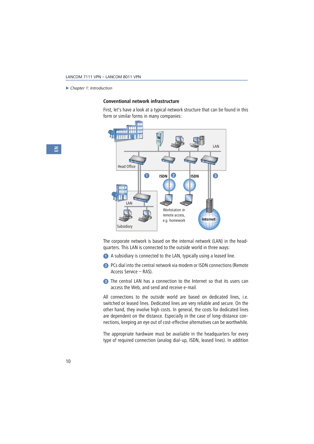 Lancom Systems 8011 VPN, 7111 VPN manual Conventional network infrastructure, Isdn 