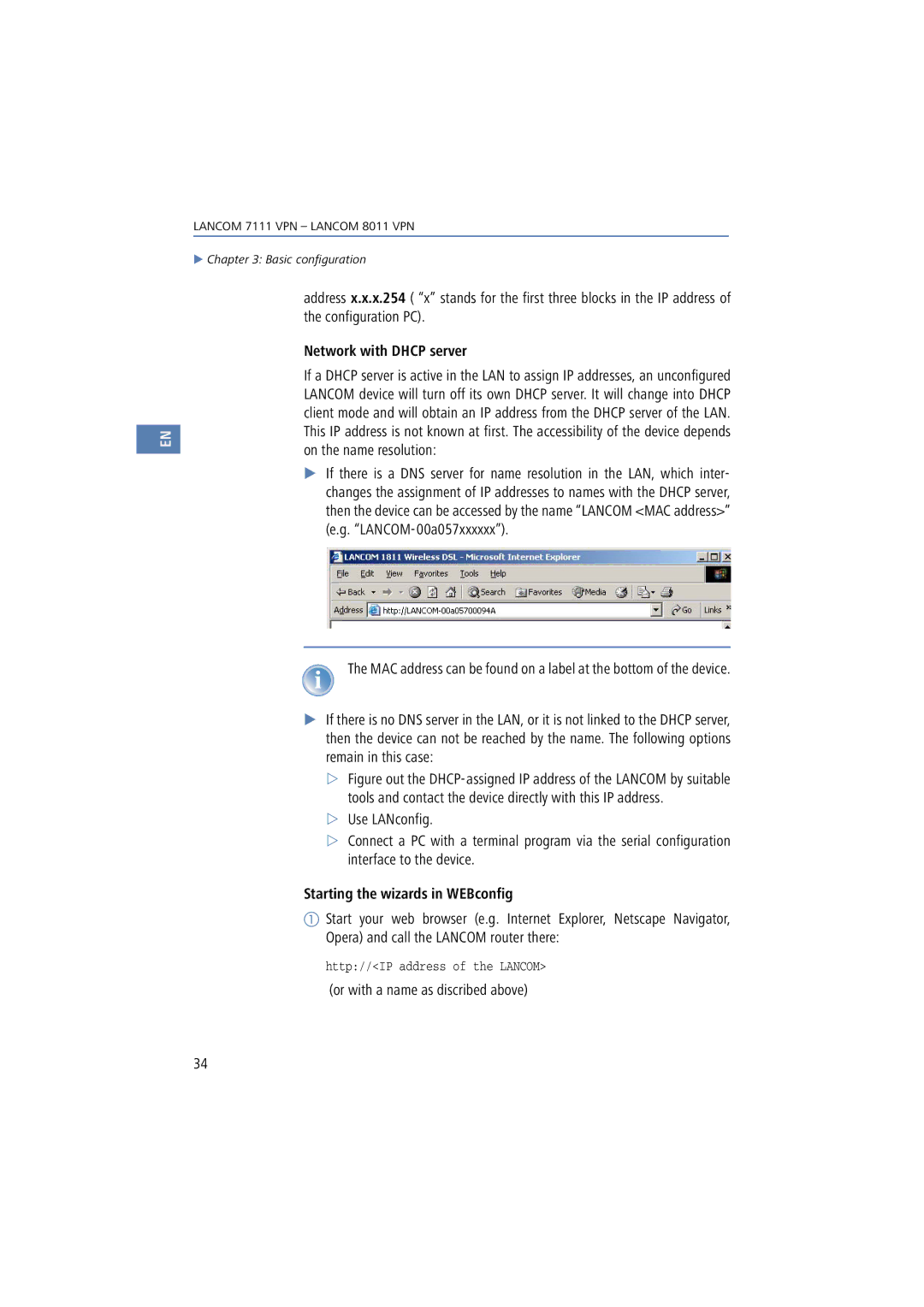 Lancom Systems 8011 VPN Network with Dhcp server, Starting the wizards in WEBconfig, Or with a name as discribed above 