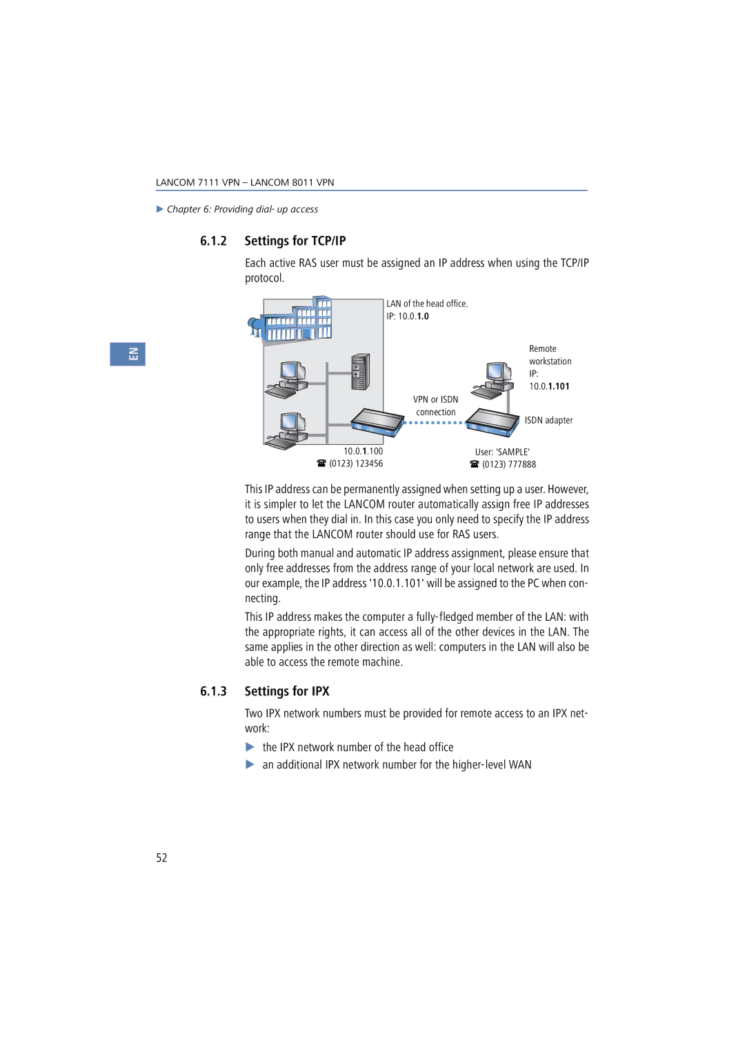 Lancom Systems 8011 VPN, 7111 VPN manual Settings for TCP/IP, Settings for IPX 