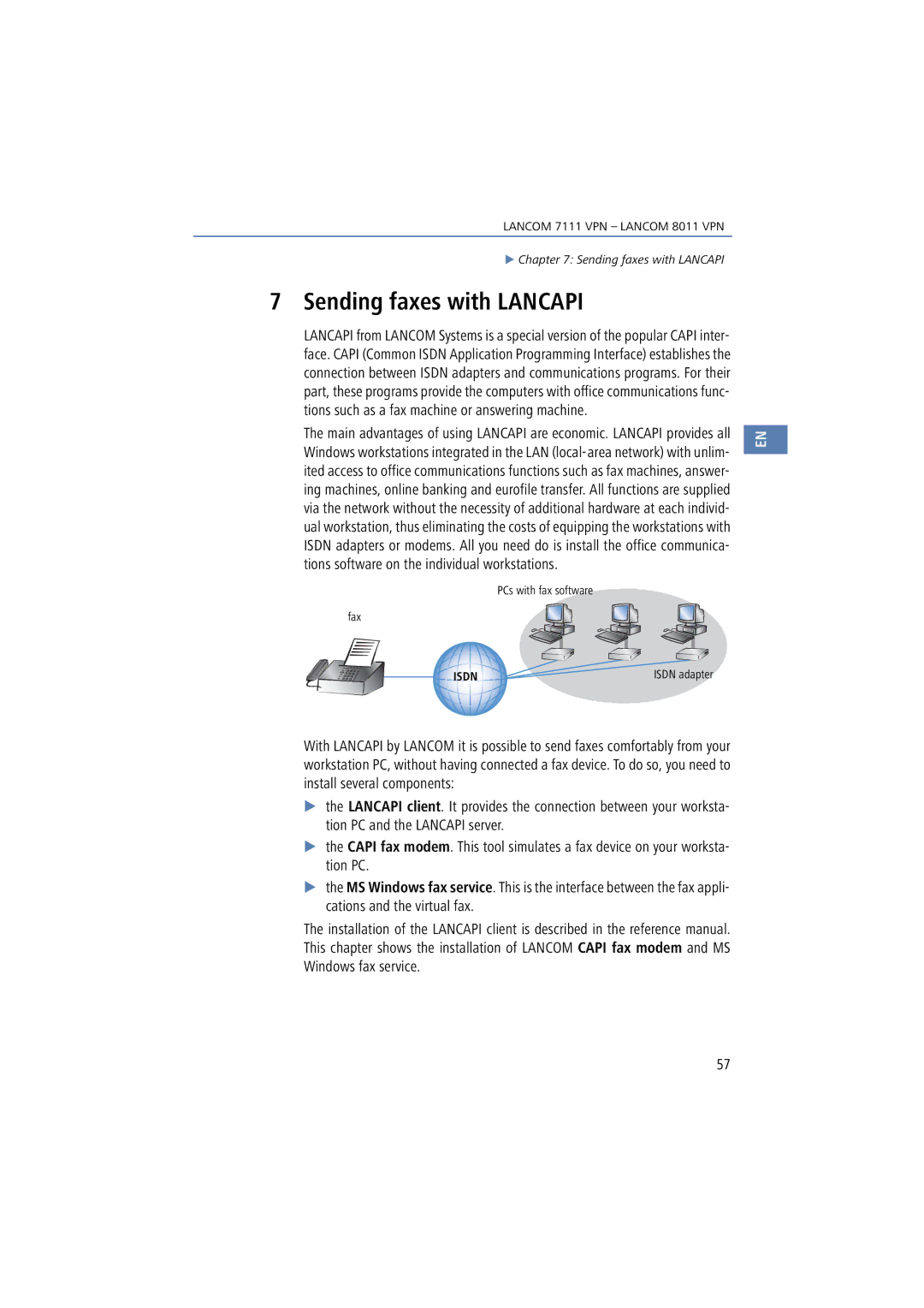 Lancom Systems 7111 VPN, 8011 VPN manual Sending faxes with Lancapi 