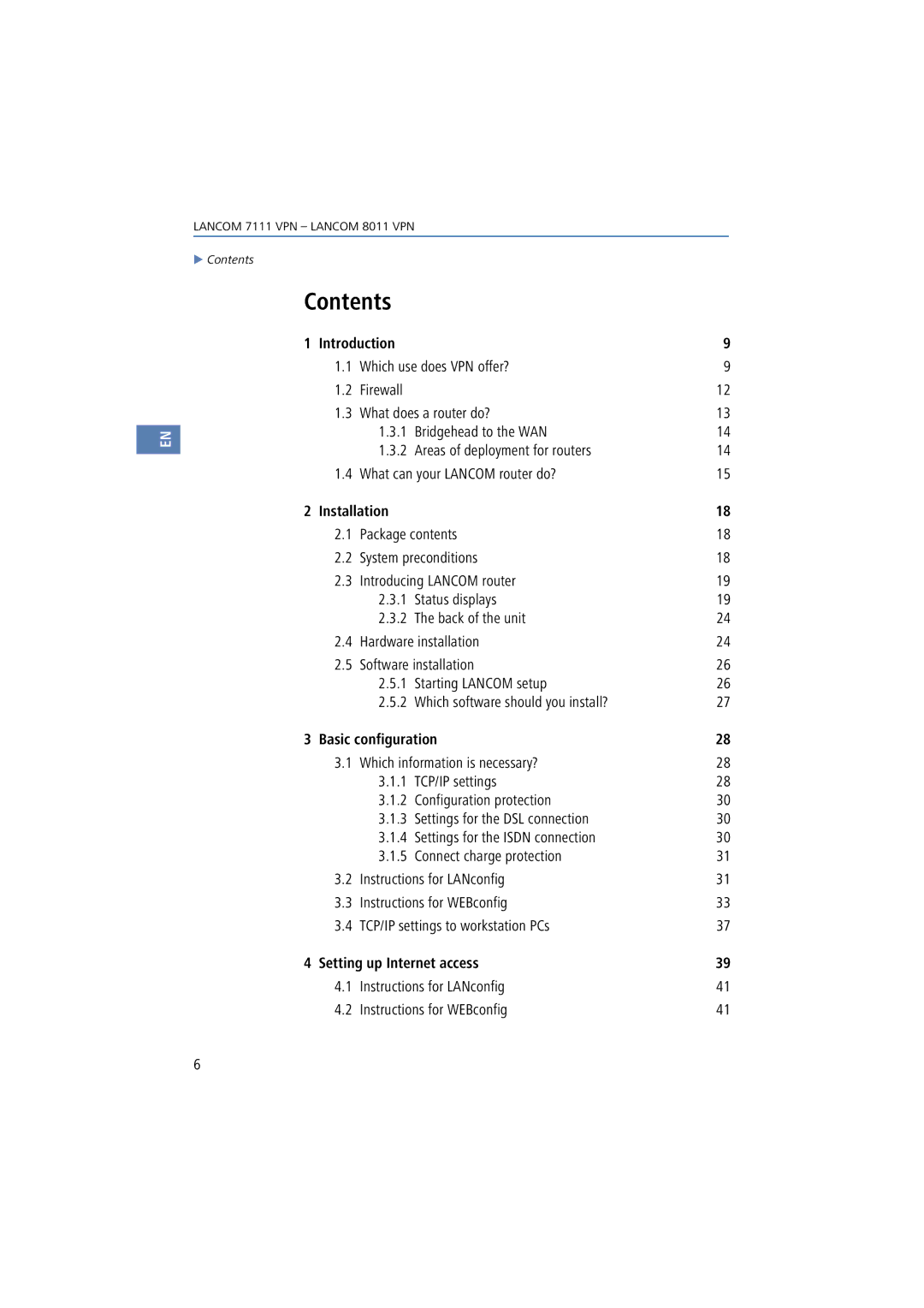 Lancom Systems 8011 VPN, 7111 VPN manual Contents 