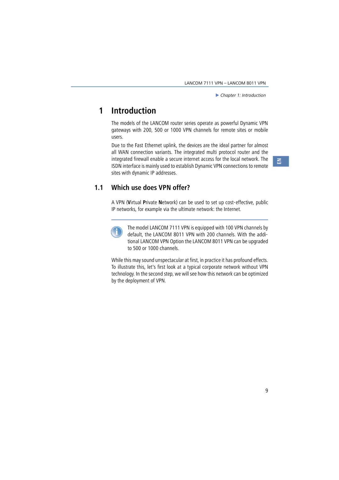 Lancom Systems 7111 VPN, 8011 VPN manual Introduction, Which use does VPN offer? 