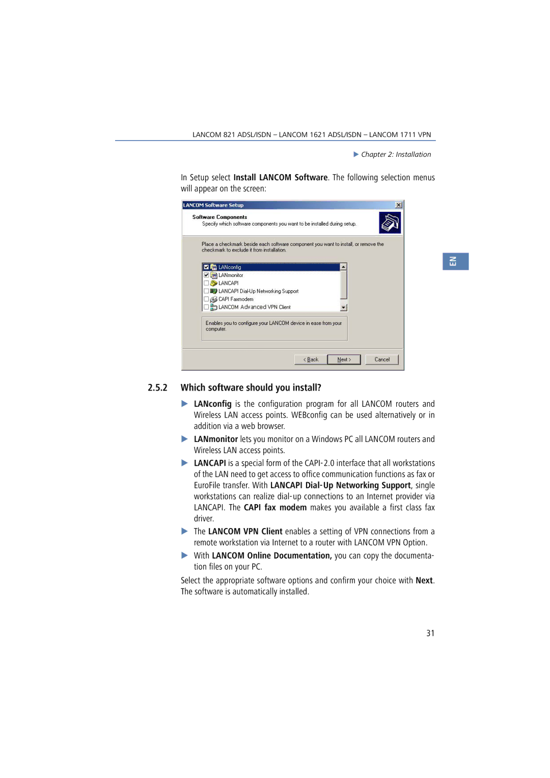 Lancom Systems 1711, 821, 1621 manual Which software should you install? 